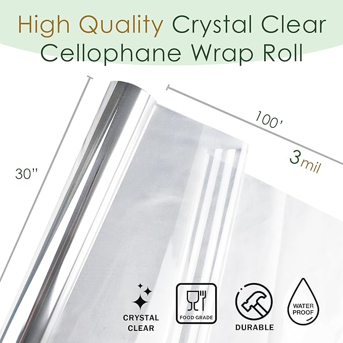 Craft And Party Clear Cellophane Wrap, 30" X 100ft - Gift Wrap Roll