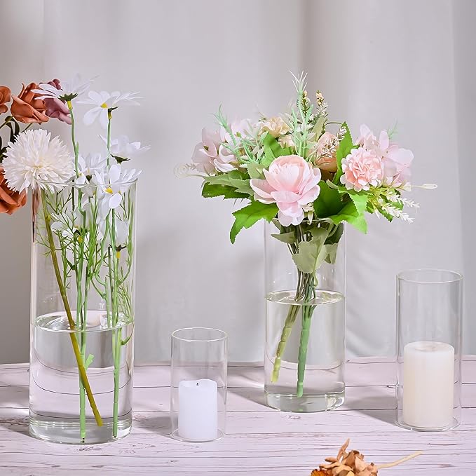 36 Pack Glass Cylinder Vase 4, 6, 8, 10 Inch Tall Clear Vases for Centerpieces Flower Vases for Wedding Decorations Home Decor Dinners Party Event Floating Hurricane Candle Holder Vase
