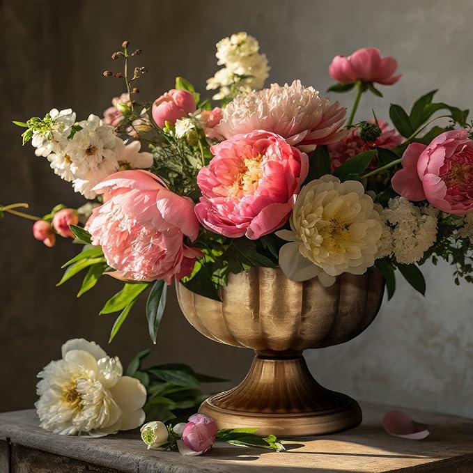 20 Pcs Distressed Gold Compote Vase for Centerpieces Compote Bowl 8'' Wide Vintage Decorative Antique Urn Planter Vase for Wedding Event Anniversary Party Indoor Outdoor Activity