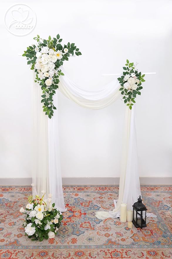 Pack of 2 Wedding Arch, Artificial Flowers, Wedding Decor，Flower Garland Be Suited to Banquet, Party, Reception Entrance Welcome Sign and Background Decoration(Champagne White)