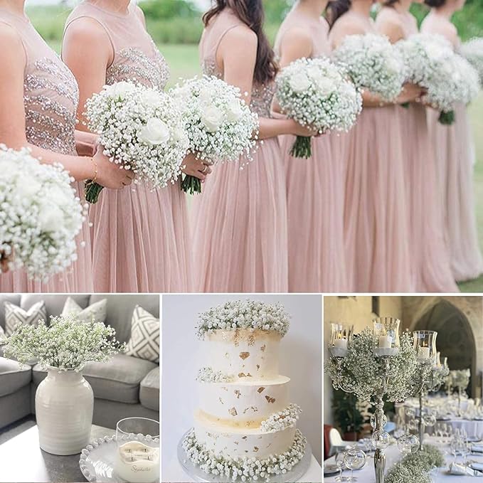 JIFTOK Babys Breath Artificial Flowers, 6 Pcs Fake Flowers Gypsophila Bouquet Fall Flowers Artificial for Decoration, Real Touch Silk Flower for Wedding Christmas DIY Party Home Garden Office(White)