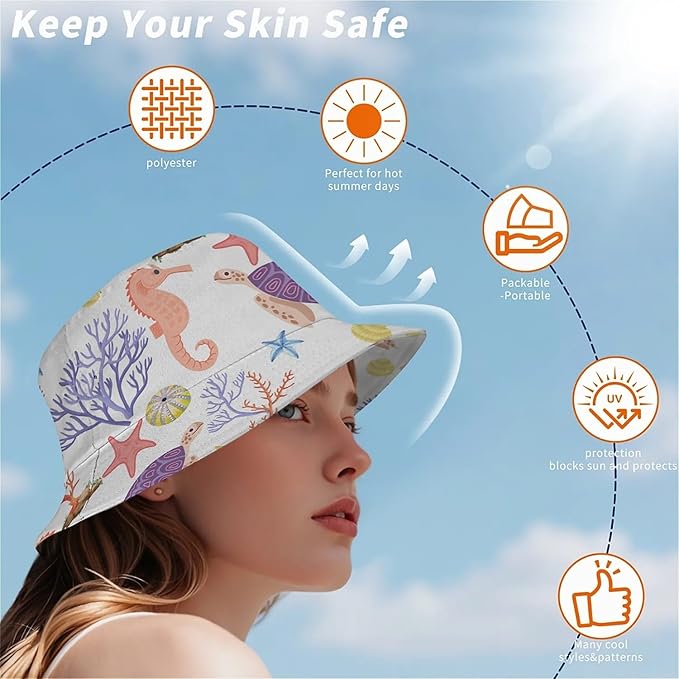 Wildflowers Floral Bucket Hat for Men Women, Summer Vacation Outdoor Travel Reversible Double Side Beach Caps Fisherman Hat