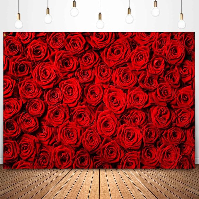 Red Rose Backdrop Flowers Rose Wall Photo Background Valentine's Day Backdrop Wedding Bridal Shower Photo Booth Mother's Day Birthday Party Dessert Table Banner Lovers Portraits Props 10x7ft