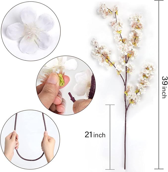 Sunm Boutique Silk Cherry Blossom Branches, Artificial Cherry Blossom Tree Stems Faux Cherry Flowers Vase Arrangements for Wedding Home Decor, Set of 5