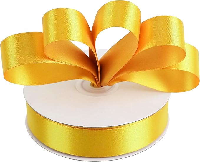 MEEDEE Yellow 1 Inch Ribbon Yellow Satin Ribbon Lux Double Faced Ribbons by 50 Yards Polyester Wrapping Ribbons for Crafts, Wedding, Flower Bouquet, Holiday Decorating