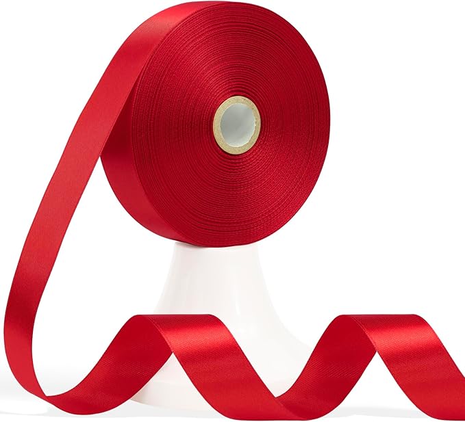 60 Yards Red Satin Ribbon 7/8 Inch, Solid Polyester Fabric Ribbon for Gift Wrapping, Crafts, Flower Bouquet, Wedding, Baby Shower, Festival, Christmas, Halloween, Mother's Day