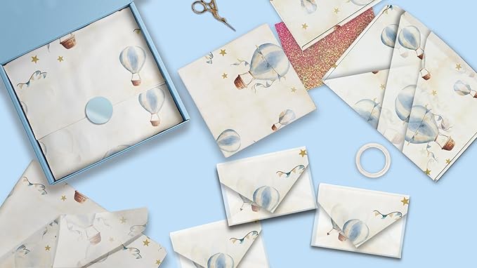 Pro Supply Global Hot Air Balloons Printed Tissue Paper for Gift Bags or Boxes and Wrapping - Baby Shower Bulk Decorative Art Tissue Paper for Packaging and Gifting | 24 Sheets 20" x 30"