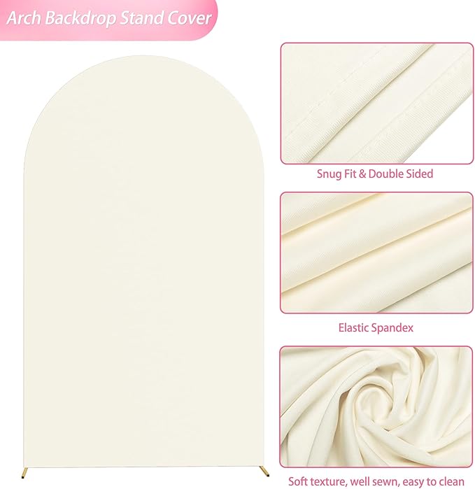Wokceer Wedding Arch Cover 8FT Spandex Fitted Wedding Arch Stand Covers Round Top Chiara Arch Backdrop Cover for Birthday Party Ceremony Banquet Decoration Ivory