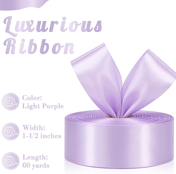 Light Purple Ribbon 1-1/2 Inch, 60 Yards Light Purple Satin Ribbon for Gift Wrapping, Fabric Ribbon for Flower Bouquet Crafts Wedding Christmas Party Easter