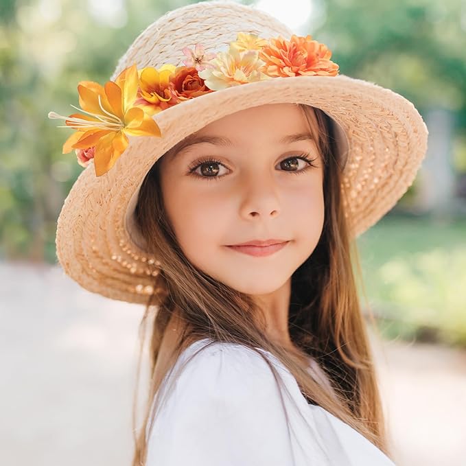 Fake Flower Heads for Crafts - Orange Silk Artificial Roses, Peonies, Daisies & Mini Floral Heads Bulk (48-Pack) for Wedding Decor, Graduation Cap, Cake Topper, Baby Shower, Home Decoration