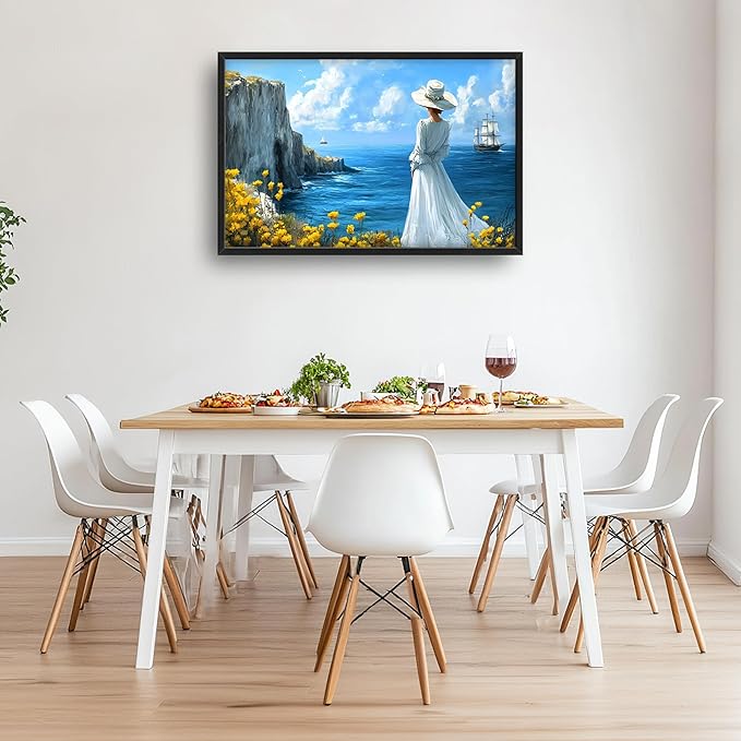 Coastal Boat Large Wall Art Framed Wall Decor for Living Room Ocean Coast Pictures Oversized Canvas Print Painting Modern Extra Large Framed Artwork for Bedroom Office Home Decor 36"x24"
