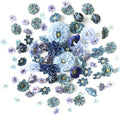 Floroom Mini Artificial Flower Heads Dusty & Navy Blue Fake Peony Daisy Rose Multicolor Small Faux Silk Flower Heads for Cake Craft Garland Wedding Party Graduation Cap DIY Home Decoration, 0.8"-3.6"