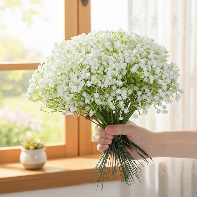 150PCS Babys Breath Artificial Flowers, Bulk Faux Baby Breath Flower Babys Breaths White Gypsophila Real Touch Wedding Flower Bouquet for Wedding Party Bouquet Garden Home Decor-11.81inches