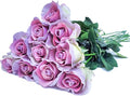 10 Single 26inch Real Touch Artificial Roses - Long Stem Fake Silk Flowers with Leaves, Looking Real, for Tall vase, Wedding, Home Decor, Centerpieces, Office Party, (10,Lav Gray)