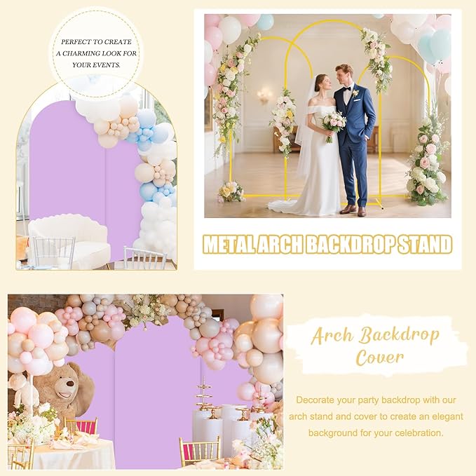 FUHSY Metal Arch Backdrop Stand Set of 2 with Cover (7.2FT+6FT) Wedding Arch Frame Stand Balloon Backdrops Arches Lavender Arch Backdrop Stands Cover for Birthday Party Gender Reveal Graduation Decor