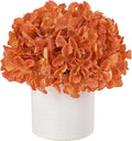 Artificial Hydrangea Flowers in Vase, Fake Flowers with White Ceramic Vase Small Faux Pot Floral Arrangement for Home Desktop plant Kitchen Bathroom Coffee Table Centerpiece Decor (Burnt Orange)