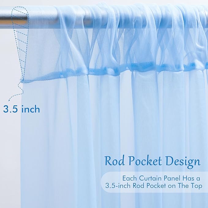 20x10ft Baby Blue Tulle Backdrop Curtain with Lights String for Parites, Sheer Backdrop Curtains for Wedding Baby Shower Birthday Party Photo Shoot Decorations