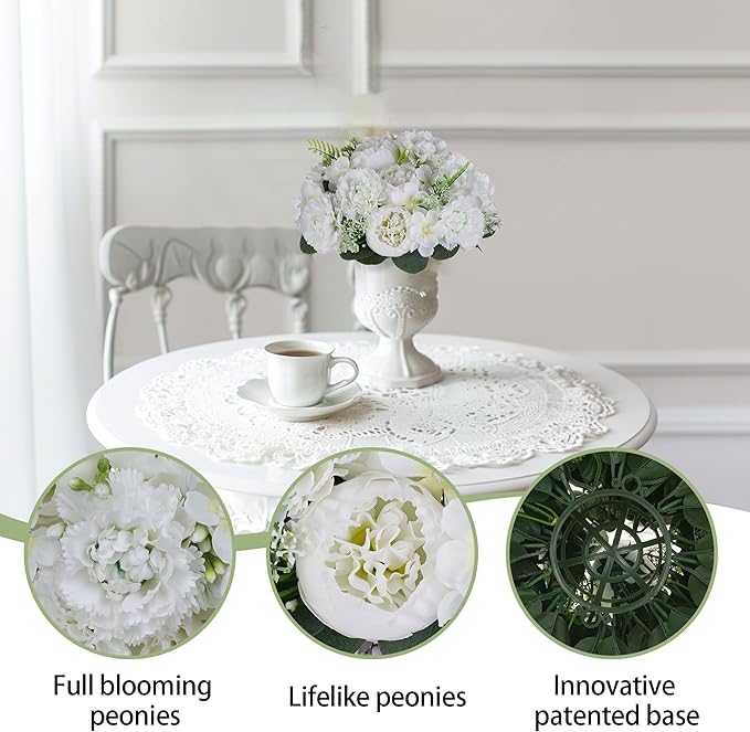 BLOSMON White Peony Flower Balls: 10pc 9.5 Inch Artificial Peonies Floral Arrangement Bouquet Wedding Centerpieces Decoration - Fake Silk Kissing Ball Center Piece Home Party Baby Shower Decor