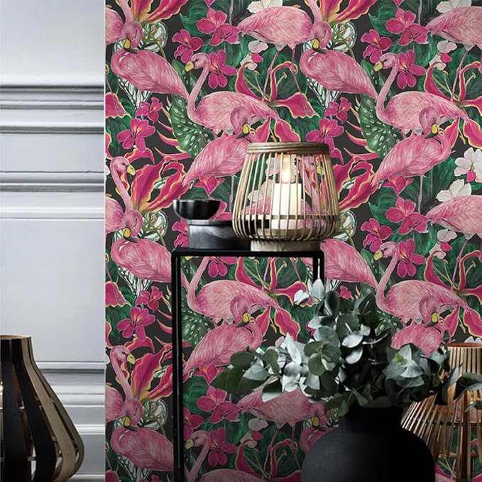 Modern Abstract Tropical Flamingo Birds Peel and Stick Wallpaper Easy Peel Off Contact Paper Stick on Adhesive Wall Paper for Bathroom Waterproof Renter Friendly
