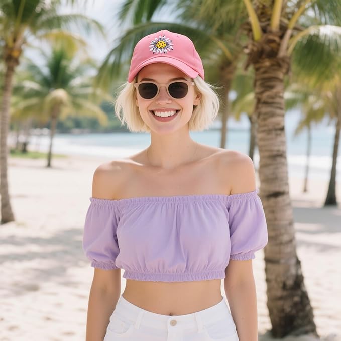 Waldeal Pickleball Hat for Women, Ajustable Embroidered Daisy Washed Denim Baseball Cap
