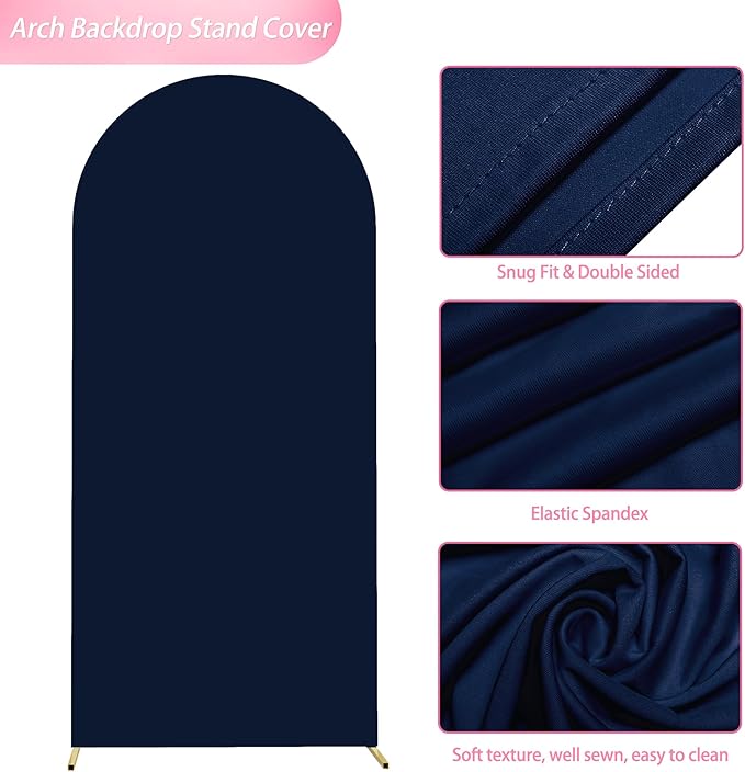 Wokceer 6FT Wedding Arch Cover Spandex Fitted Wedding Arch Stand Covers Round Top Navy Blue Chiara Arch Cover for Birthday Party Ceremony Banquet Decor