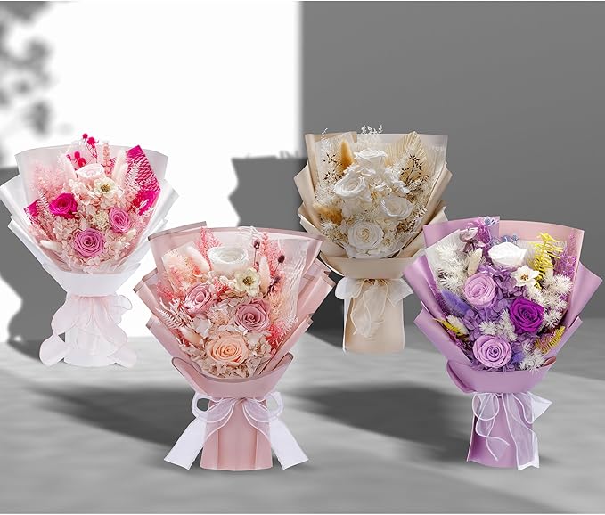 Flowers Gifts for Mom, Flower for Delivery, Preserved Roses Bouquets, Birthday Gifts for Women, Mothers Day Flowers for Wife (Purple)