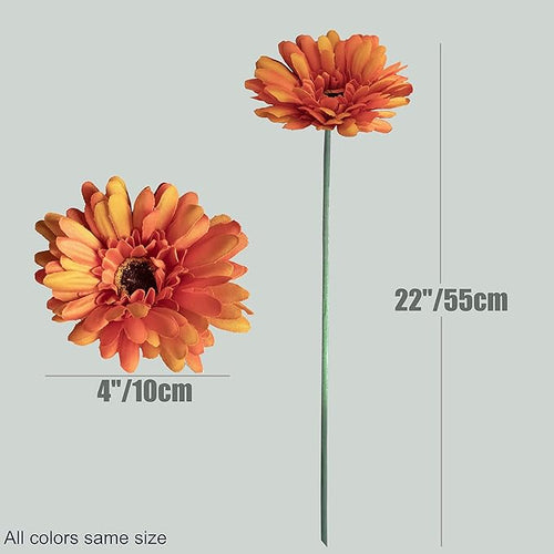 12pcs Artificial Gerbera Daisies,22 Inch Long Stem Silk Daisy Flowers,Realistic Artificial Flower Mums for Home Décor Centerpiece Wreath Supplies Wedding Bouquet,Light Orange