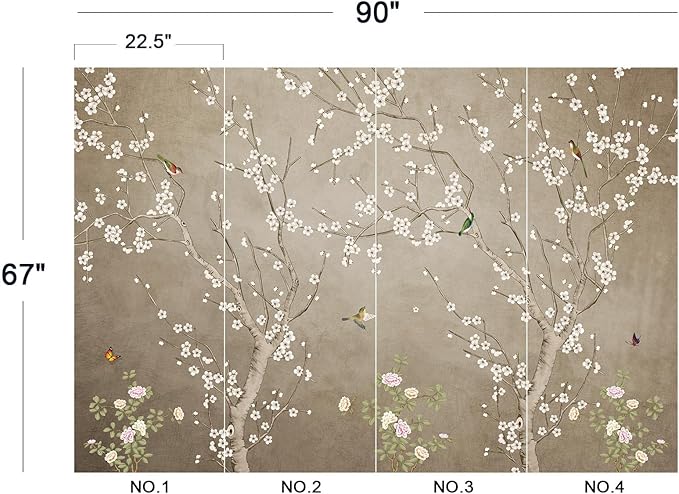 Eierme-Chinoiserie Wall Decor. Background Wall China Style Mural Wallpaper Peel and Stick 90" x 67"