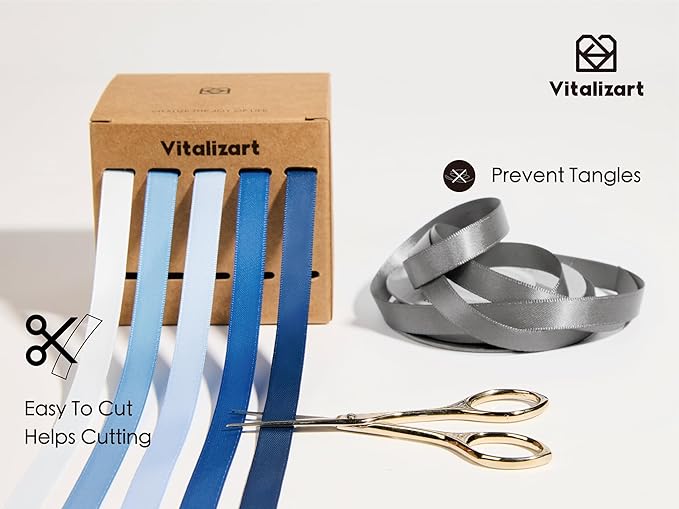 Vitalizart Blue Ribbons for Crafts 3/8" x 50 Yd Satin Ribbon Double Face Gift Wrapping Silk Like Fabric Flower Bouquet Birthday Party Decorations Bridal Shower Wreath Hair Continuous Navy Baby Blue