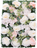 Artificial Flower Wall Panels, Silk Wedding Flower Wall Backdrop Panel, 3D Floral Panel Artificial Floral Wall Mat Flower Screen for Photo Party Wedding Wall Background Decor (6PCS White+Pink)