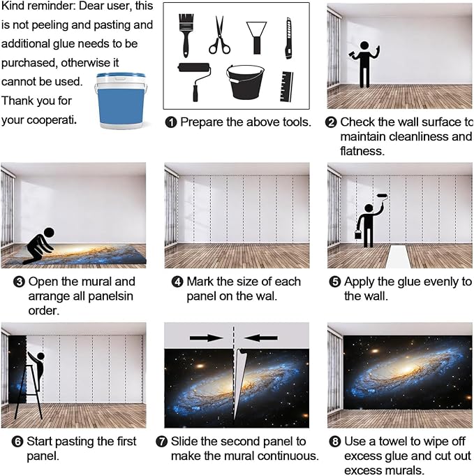 Spiral Galaxy Wall Mural, Outer Space 3D Wall Murals, Universe Wallpaper Mural, for Living Room Bedroom Large Wallpaper Indoor Decor 98.4" W x68.9 H