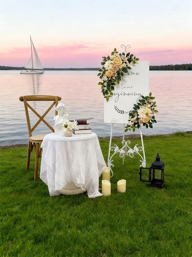Pack of 2 Wedding Arch, Artificial Flowers, Wedding Decor，Flower Garland Be Suited to Banquet, Party, Reception Entrance Welcome Sign and Background Decoration (Yellow)