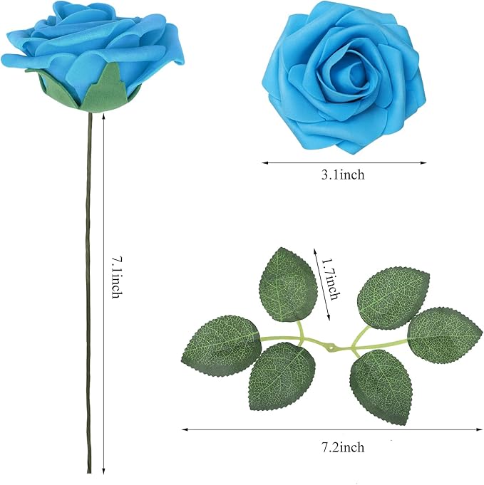 N&T NIETING Artificial Flowers, 25pcs Fake Flower Roses with Stem for DIY Wedding Bouquets Centerpieces Bridal Baby Shower Party Home Decoration, Blue
