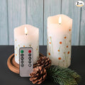 Eywamage White Floral Flameless Pillar Candles with Remote, Flickering Spring Daisy Battery LED Candles Set of 2