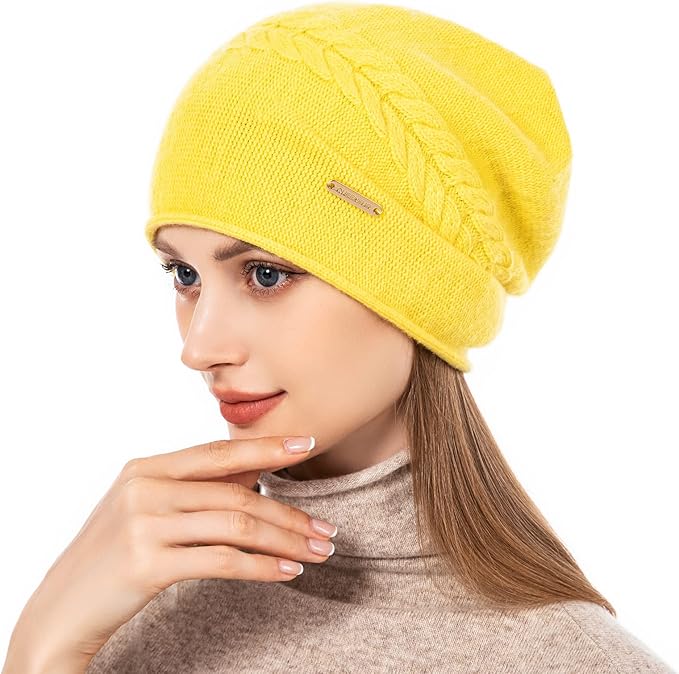 QUEENFUR Knit Slouchy Beanie Hats for Women Cashmere Ski Cap Knitted Wool Soft Warm Winter Hat