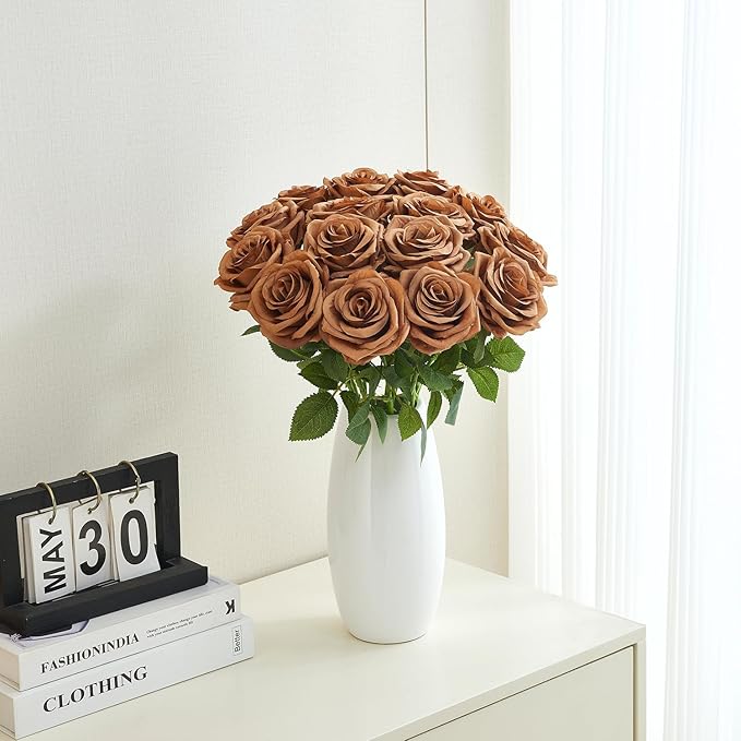 15pcs Fake Roses Artificial Silk Flowers Faux Rose Flower Long Stems Bouquet for Arrangement Wedding Centerpiece Party Home Kitchen Decor