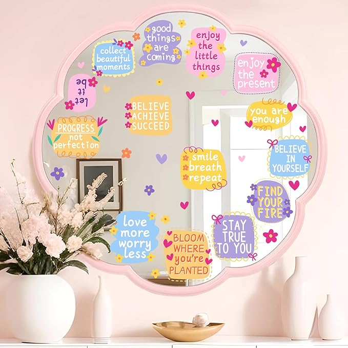 Positive Affirmation Mirror Stickers Kids Bathroom Mirror Decals Peel and Stick Colorful Kids Window Decal Inspirational Quote Crafts Decals Motivational Vinyl Sticker for Nursery Bedroom Classroom