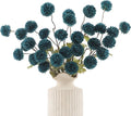 DuHouse 6pcs Artificial Flowers Faux Silk Pompon Mum,Silk Small Mini Chrysanthemum Ball with Stems for DIY Bouquets Centerpieces Vase Home Table Kitchen Decorations(Peacock Blue)