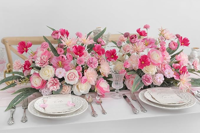 YYHUAWU Artificial Flowers Combo Set Fake Flower Leaf Box with Stems for DIY Wedding Bouquets Centerpieces Flower Arrangements Decorations Baby Shower Party Home Decorations White Pink