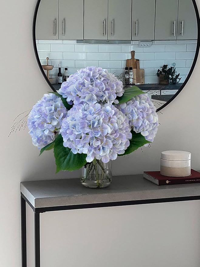 YalzoneMet 4Pcs Light Purple Silk Hydrangea Artificial Flower Lifelike Big Blooms 20'' Long Stem Faux Hydrangea Flower Bouquets for Home Party Indoor Outdoor Wedding Table Centerpiece Decor