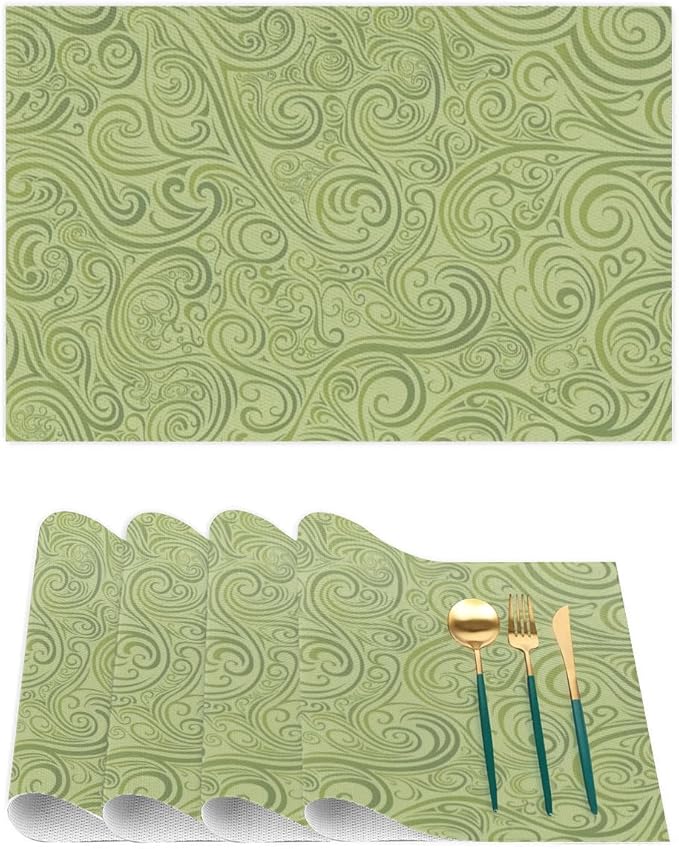PVC Placemats Set of 1 Sage Green Abstract Art Wipeable Table Mats Washable Heat Resistant Non Slip Vinyl Dining Table Mat for Kithen Indoor Outdoor Patio Farmhouse Place Mats Decorative
