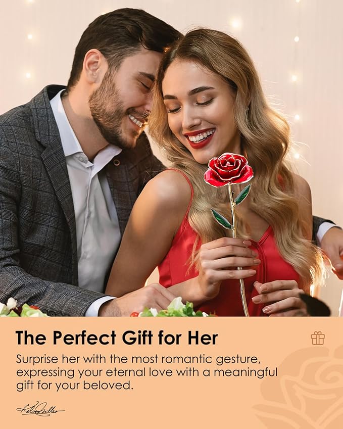 Gold Dipped Rose - Hand-Dipped Real 24K Gold Rose - Genuine One of a Kind - Eternal Romantic Present for Her - Perfect for Valentines, Mother's Day, Anniversary, Birthday (Red)