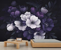 Dark Peony Floral Wall Mural, Purple and Black Flower 3D Wall Murals, Luxury Botanical Wallpaper Mural, for Living Room Bedroom Large Wallpaper Indoor Decor 98.4" W x68.9 H