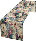 Vintage Floral Table Runner,Girls Women Rose Romantic Leaf Botanical Watercolor Pattern Print Burlap for Hotel Indoors Outdoor Dining Room Kitchen Holiday Party, 13x70in