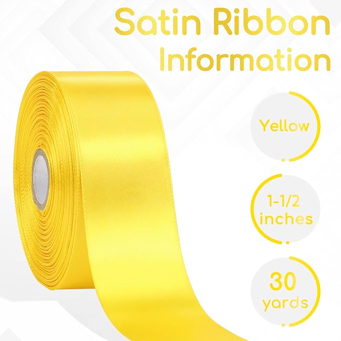 Yellow Satin Ribbon 1-1/2 Inch 30 Yards, Yellow Ribbon for Gift Wrapping, Flower Bouquet, Crafts, Baby Shower, Christmas, Easter and Bow Making