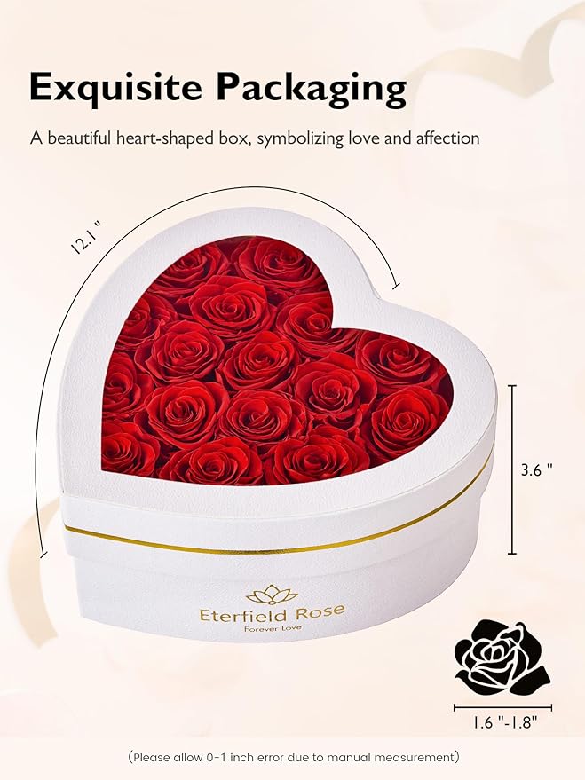 Eterfield 16 Forever Flowers in Heart Shape Box, Preserved Roses That Last a Year Preserved Flowers Birthday Gifts for Her Mom Women Wife Anniversary Valentines Day Mothers Day Christmas, Red