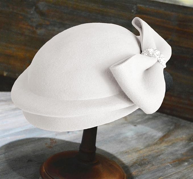 ORIDOOR Women Vintage 100% Wool Felt Flowers Bucket Cloche Bowler Hat Church Wedding Beret Hat