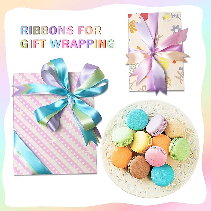 150 Yards Macaron Satin Ribbon 1 Inch 6 Rolls Assortment Ribbons for Crafts Gift Wrapping Flower Bouquet Wedding Invitations Birthday Party Festival Decoration Hair Bows