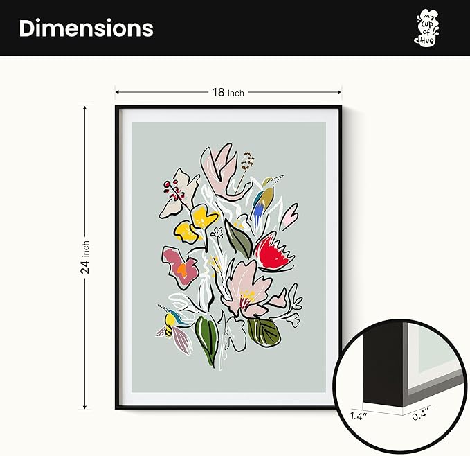 Abstract Floral Framed Wall Art for Bedroom, Colorful Botanical Canvas Prints, Hummingbird Painting Picture, Flower and Bird Wall Decor for Living Room Apartment Dorm Gallery, Hand-drawn Style Canvas Wall Art, Gifts for Friends & Family – 24" x 18"