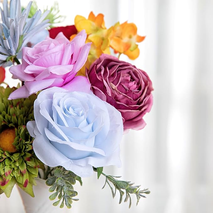 ASTRYAS 38Pcs Colorful Artificial Flowers Combo Box, Fake Silk Rainbow Flowers Faux Floral Arrangement for Christmas DIY Wedding Bridal Bouquets Baby Showers Table Centerpieces Home Decoration
